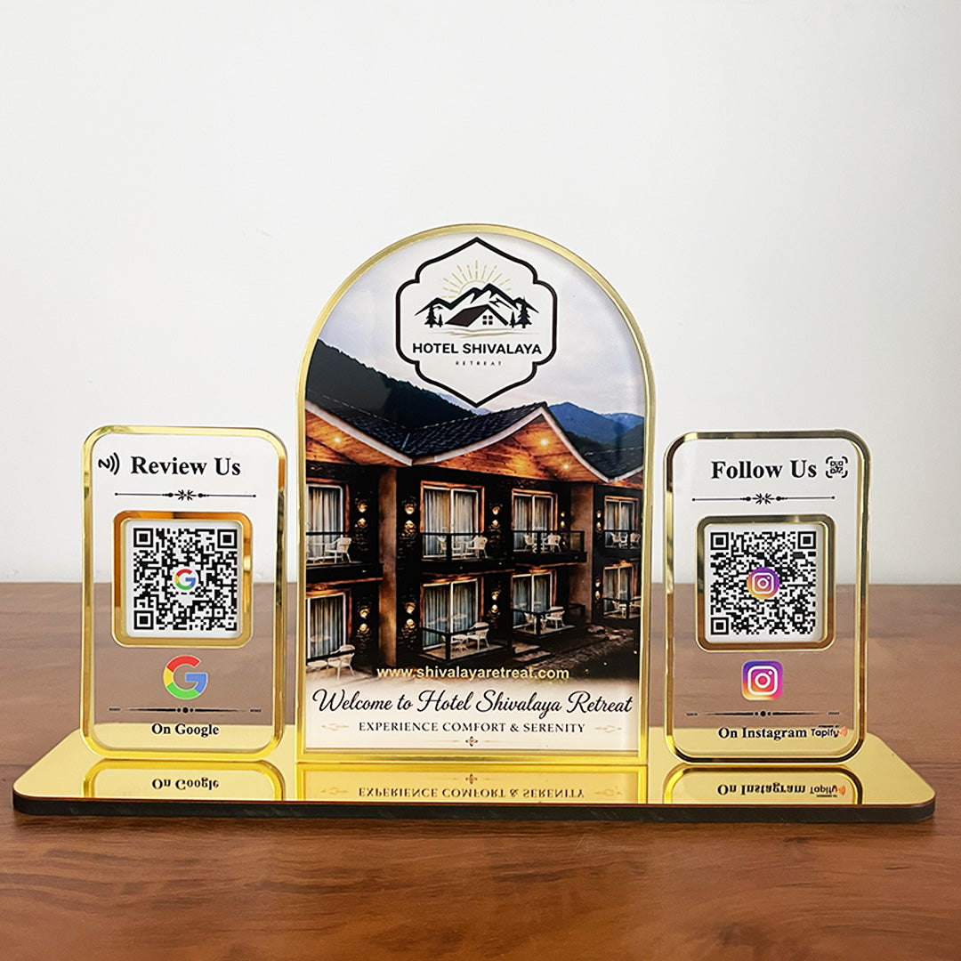 Premium Arch Shaped Smart NFC 2-in-1 Transparent Table Top Standee | Hotel Edition
