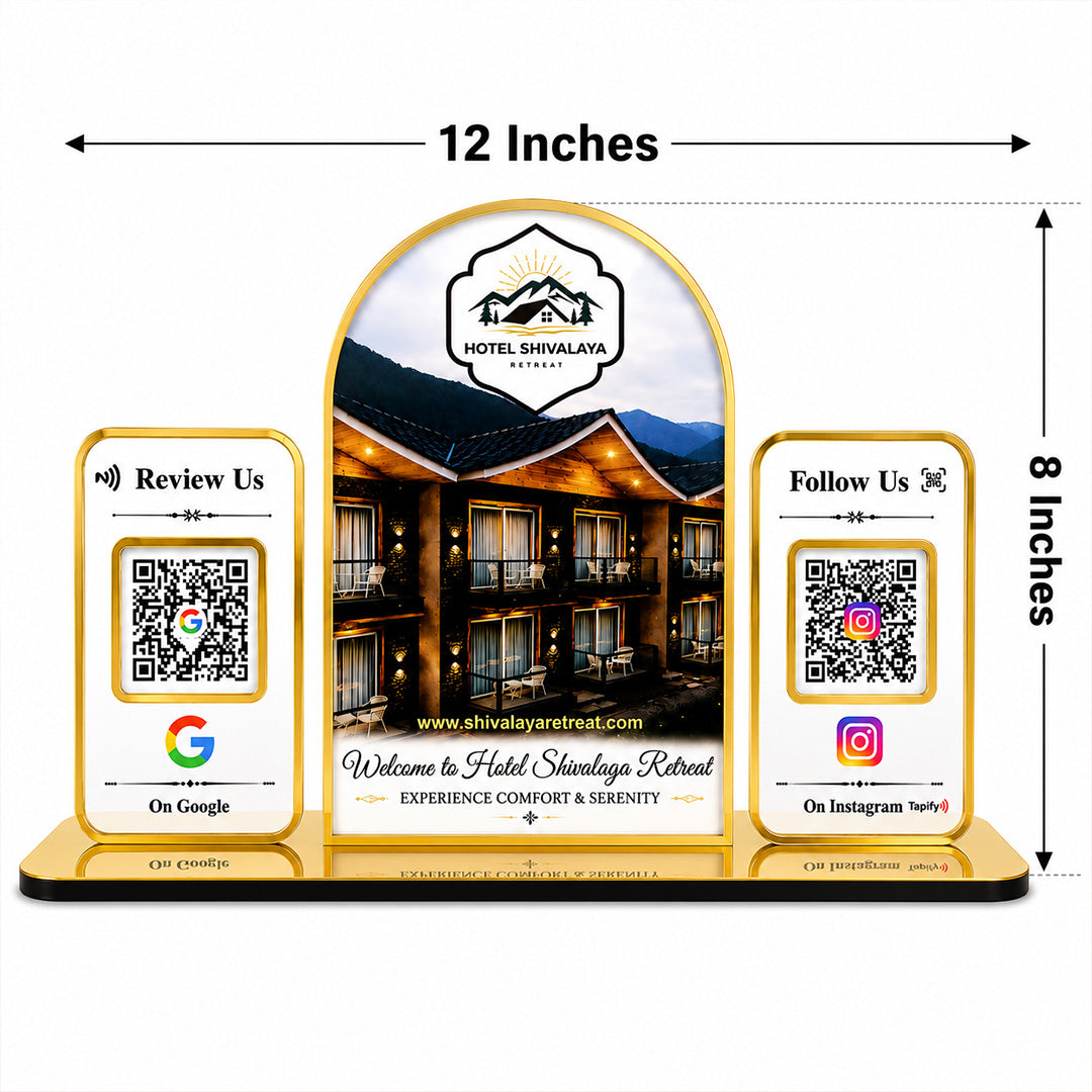 Premium Arch Shaped Smart NFC 2-in-1 Transparent Table Top Standee | Hotel Edition