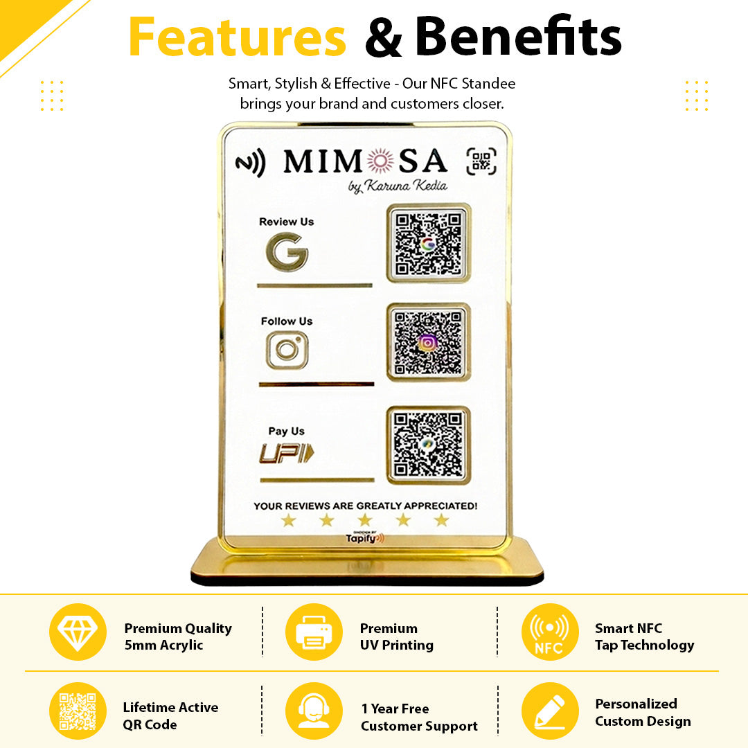 Premium Smart NFC 3-in-1 Table Top Standee | Transparent Edition | Portrait Style