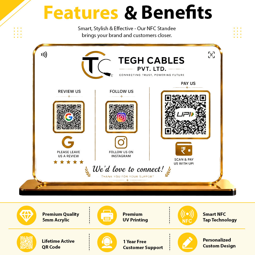 Premium Smart NFC 3-in-1 Table Top Standee | Transparent Edition - (Big UPI)
