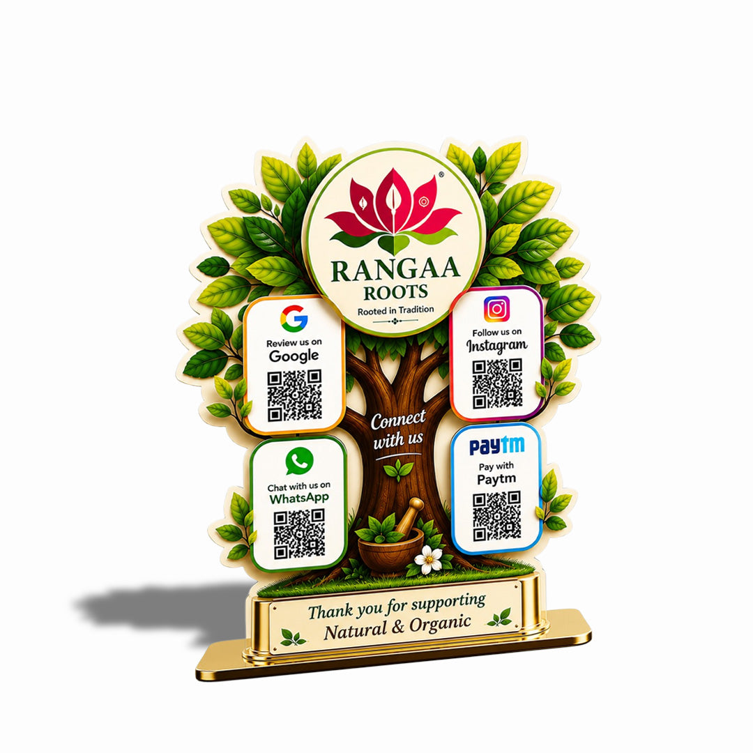 Tree Shaped Smart NFC 4-in-1 Table top Standee - For Ayurvedic & Organic Stores