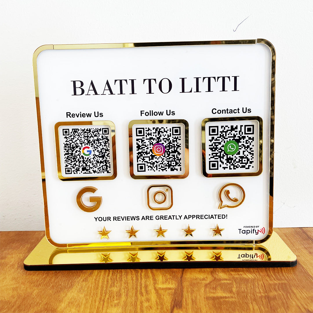 Premium Smart NFC 3-in-1 Table Top Standee | White Colour - Google, Instagram, WhatsApp