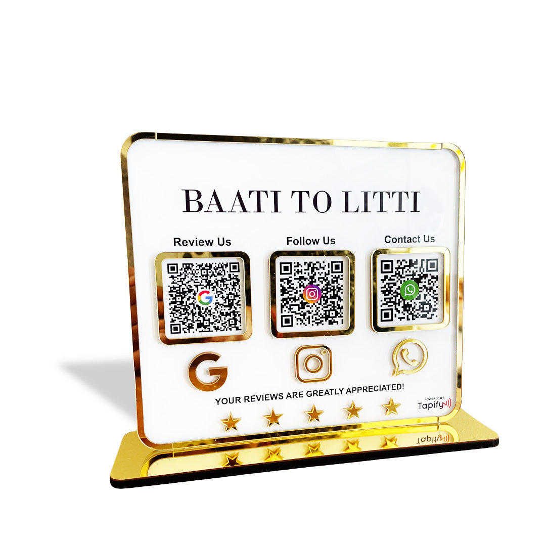 Premium Smart NFC 3-in-1 Table Top Standee | White Colour - Google, Instagram, WhatsApp