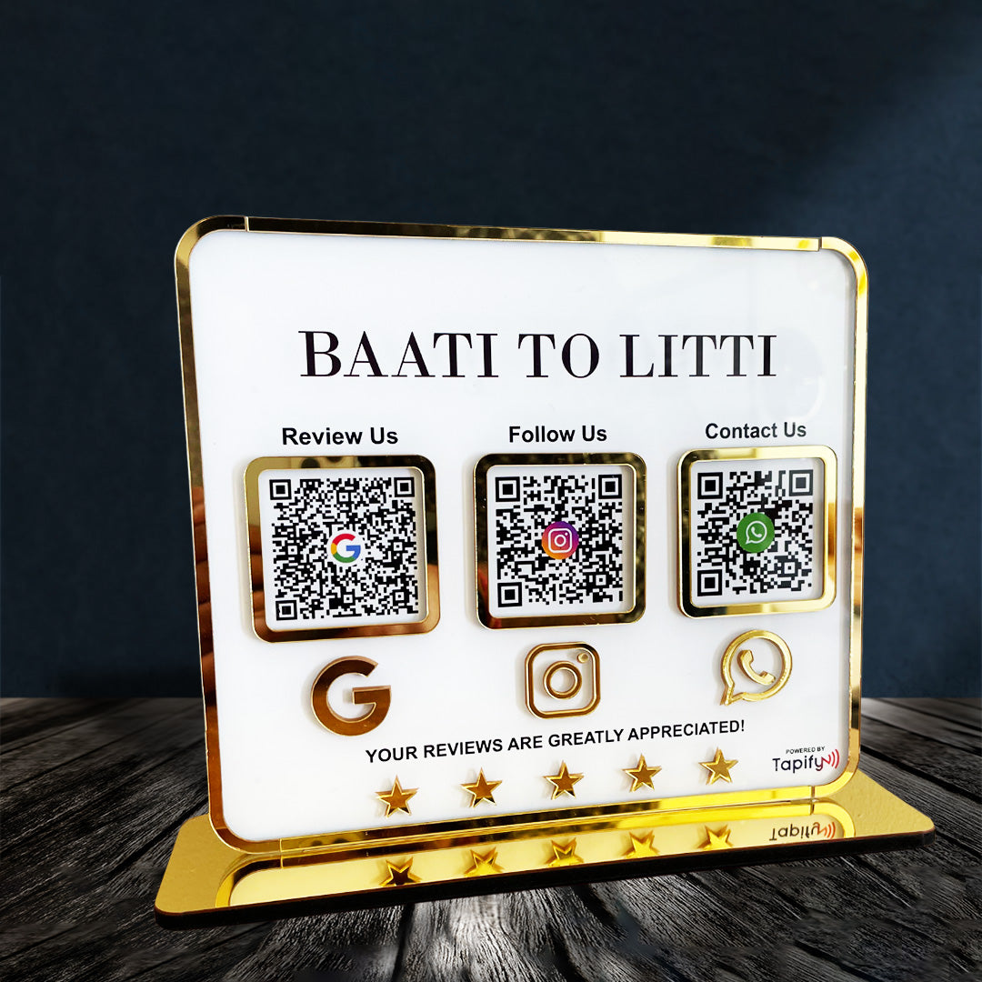 Premium Smart NFC 3-in-1 Table Top Standee | White Colour - Google, Instagram, WhatsApp