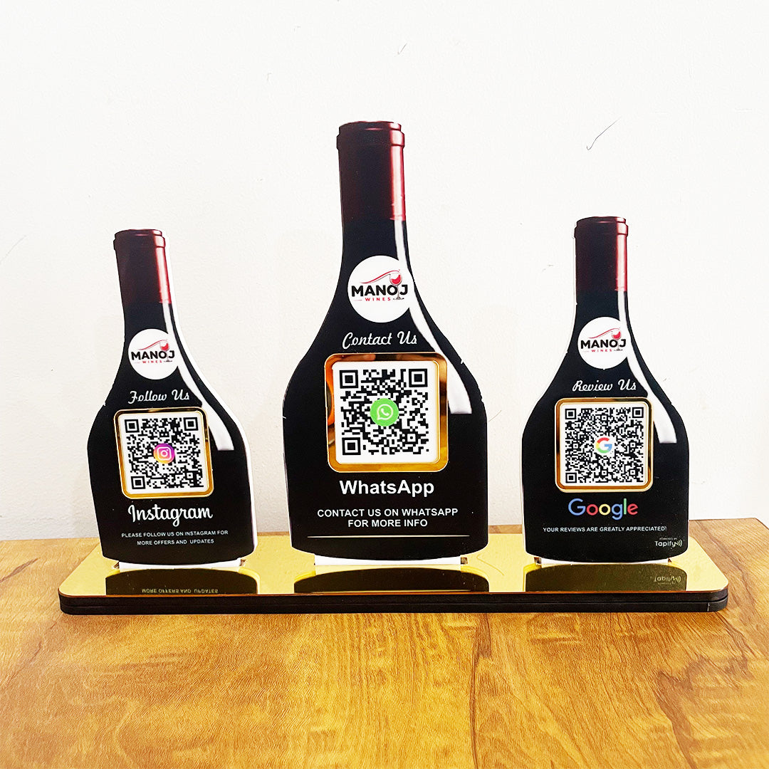 Wine Bottle Shaped - 3 In 1 QR Table Top Smart NFC Standee-II