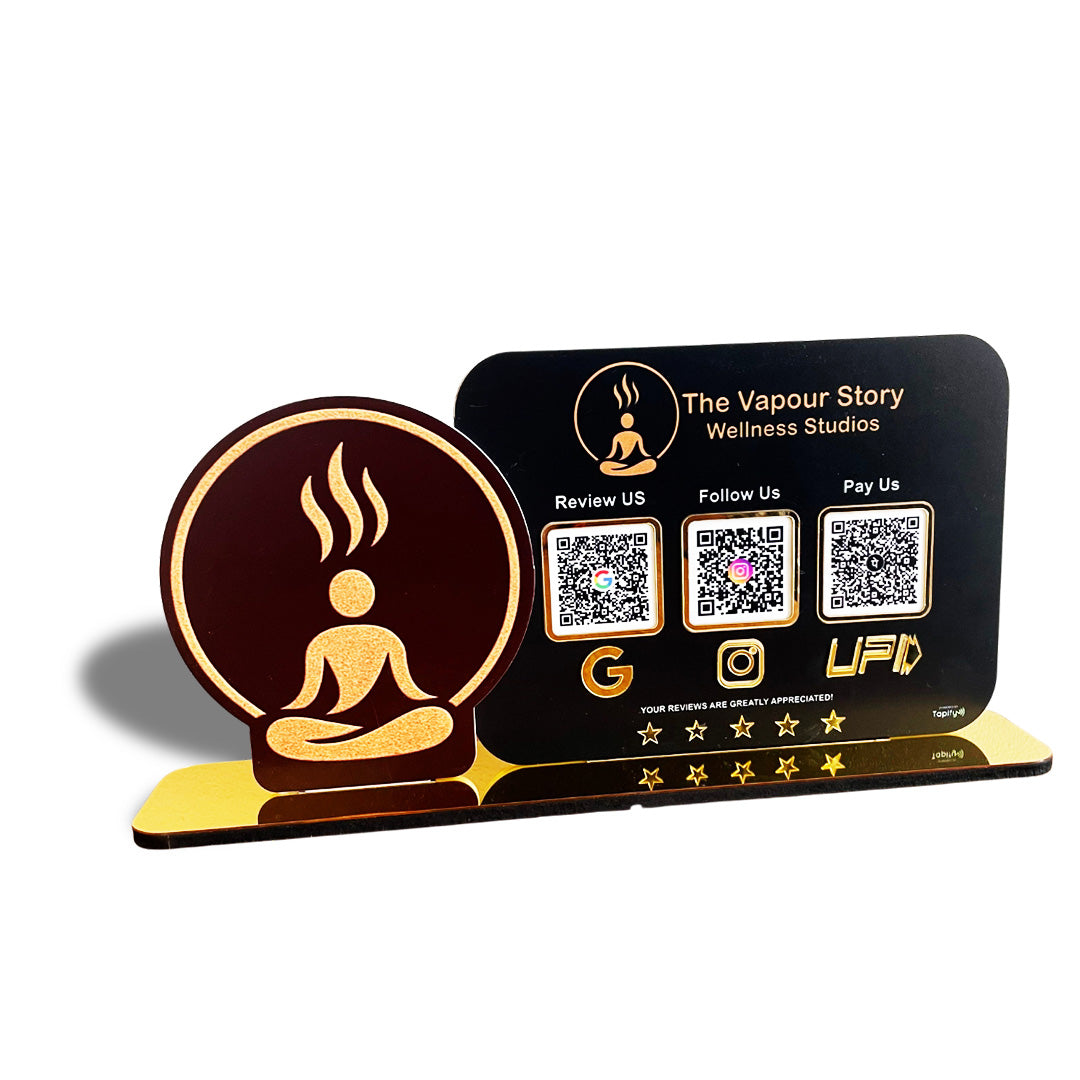Separate Logo Cutout Shaped 3QR Table Top Smart NFC Standee - Wellness Yoga Theme