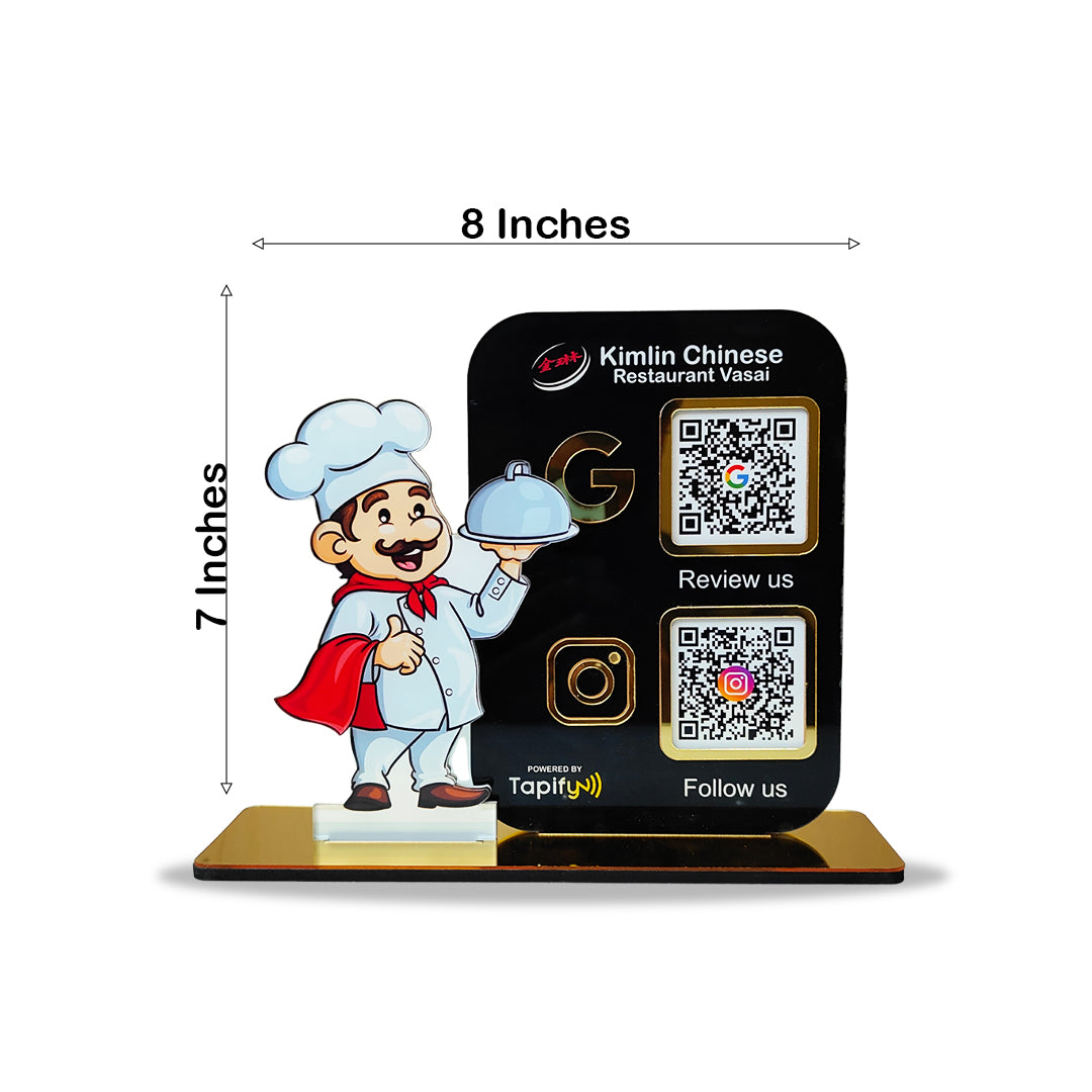 Male Chef Cutout Smart NFC 2QR Standee - For Restaurant