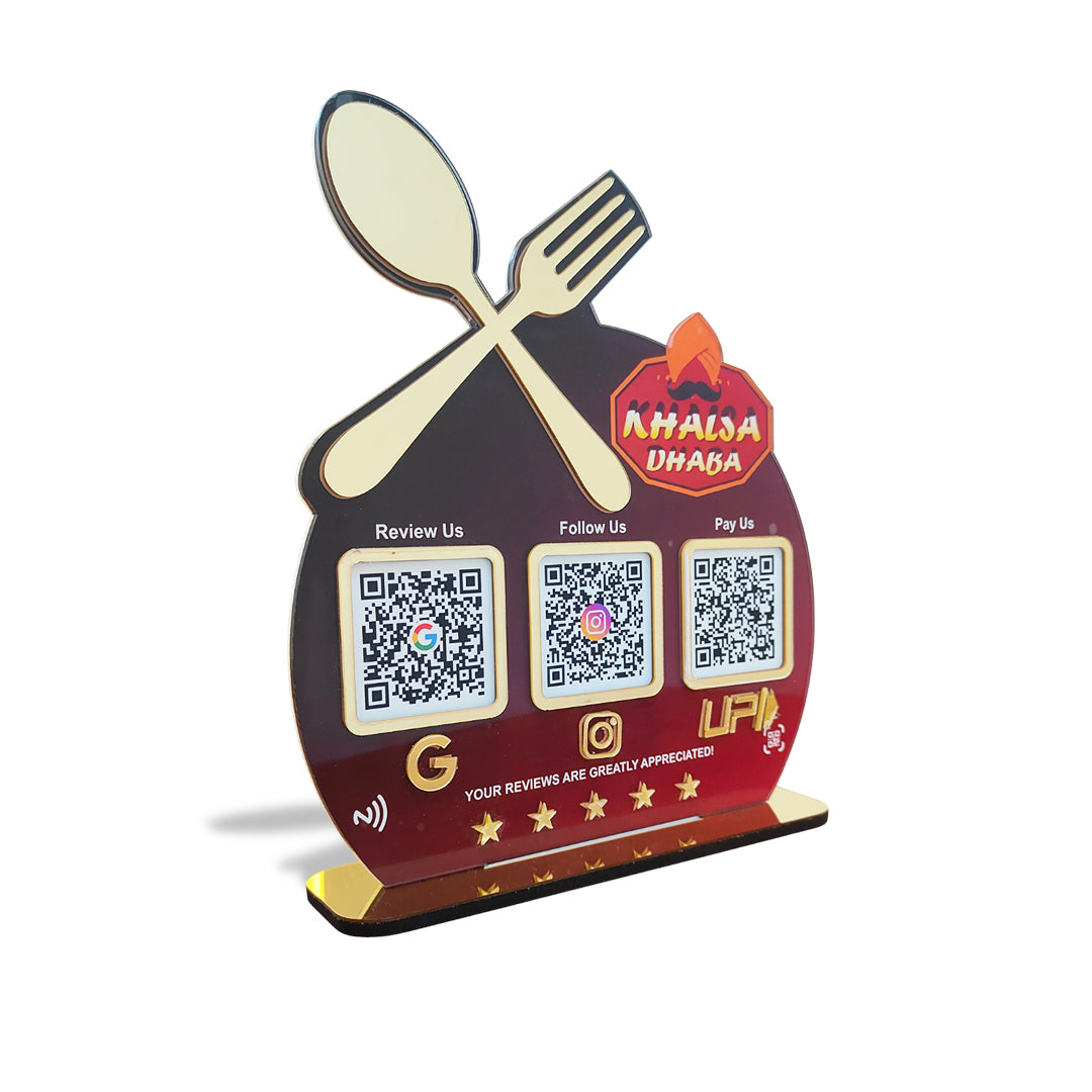 Spoon Cutout Smart NFC 3-in-1 Tabletop Standee For Restaurants - Logo Cutout