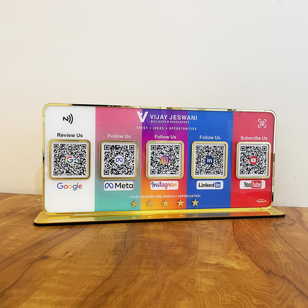 Premium Smart NFC Standee - 5QR Table Top Standee | Google , Instagram , Meta , Linkedin , YouTube
