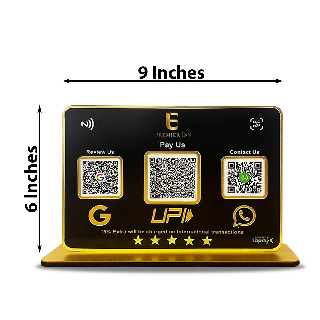 Premium Smart NFC 3-in-1 Table Top Standee | Black Colour (BIG UPI)