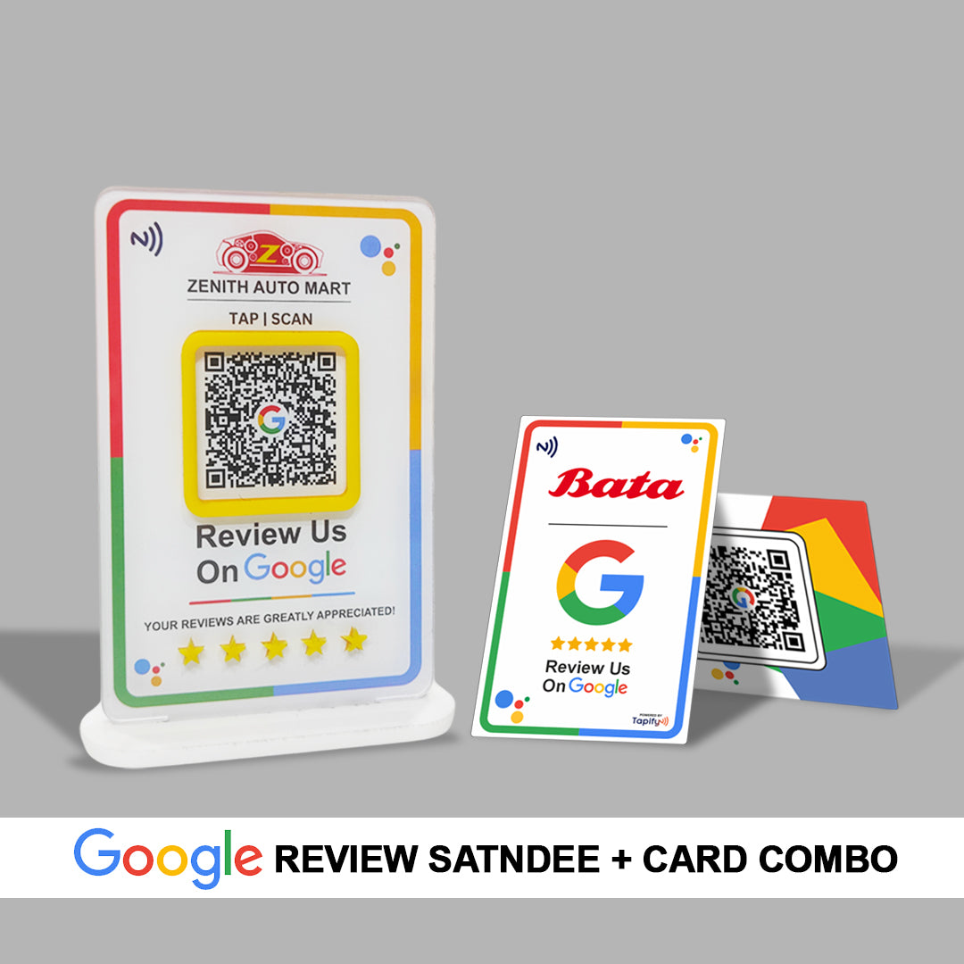 Combo - Smart NFC  - 1 QR - Table Top - Google Review Standee + Card