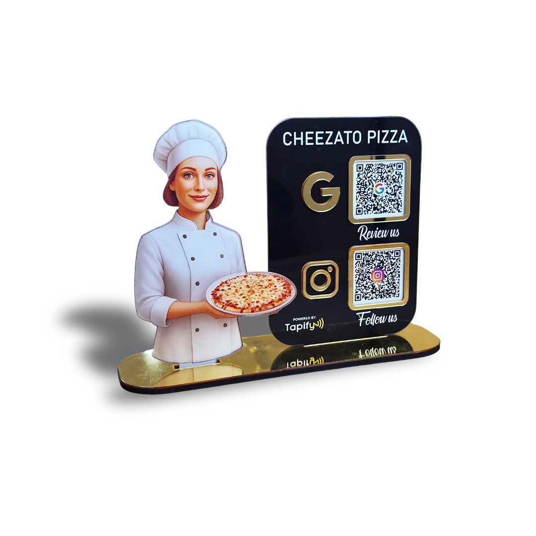 Chef Cutout Smart NFC 2QR Standee - For Pizza Outlet
