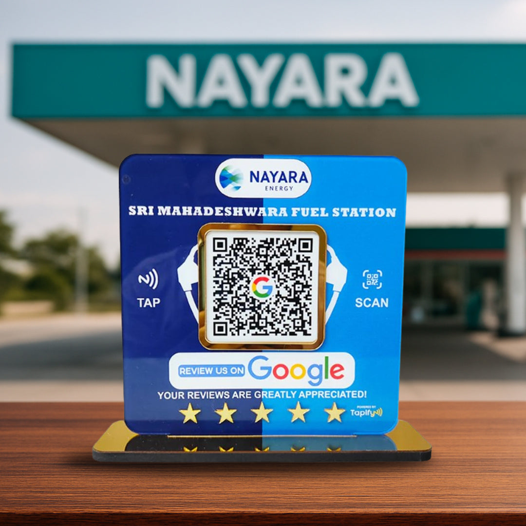 Smart NFC 1 QR Table top Standee - Petrol Pump Background Edition