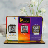 Premium Smart NFC 3QR Table Top Standee | Social Media Theme Edition - For-Google Review, Instagram Follow, Phone Pay