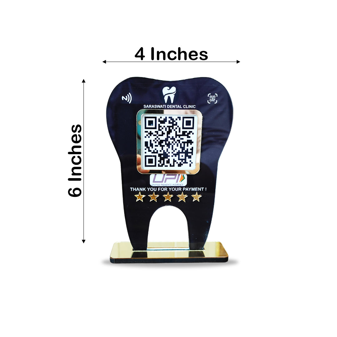 Tooth Shaped  Smart NFC 1 QR Standee - Black colour