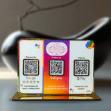 Premium Smart NFC 3QR Table Top Standee | Social Media Theme Edition - For-Google Review, Instagram Follow, UPI Payment