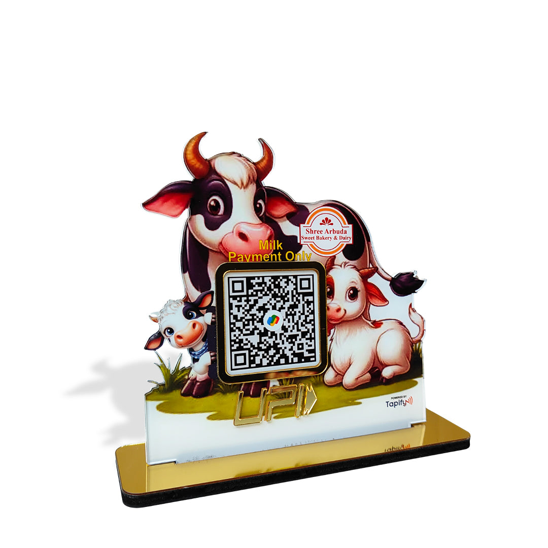 Cows and Calf Shaped Cutout -  Smart NFC 1 QR Table Top Standee - For Milk Dairy