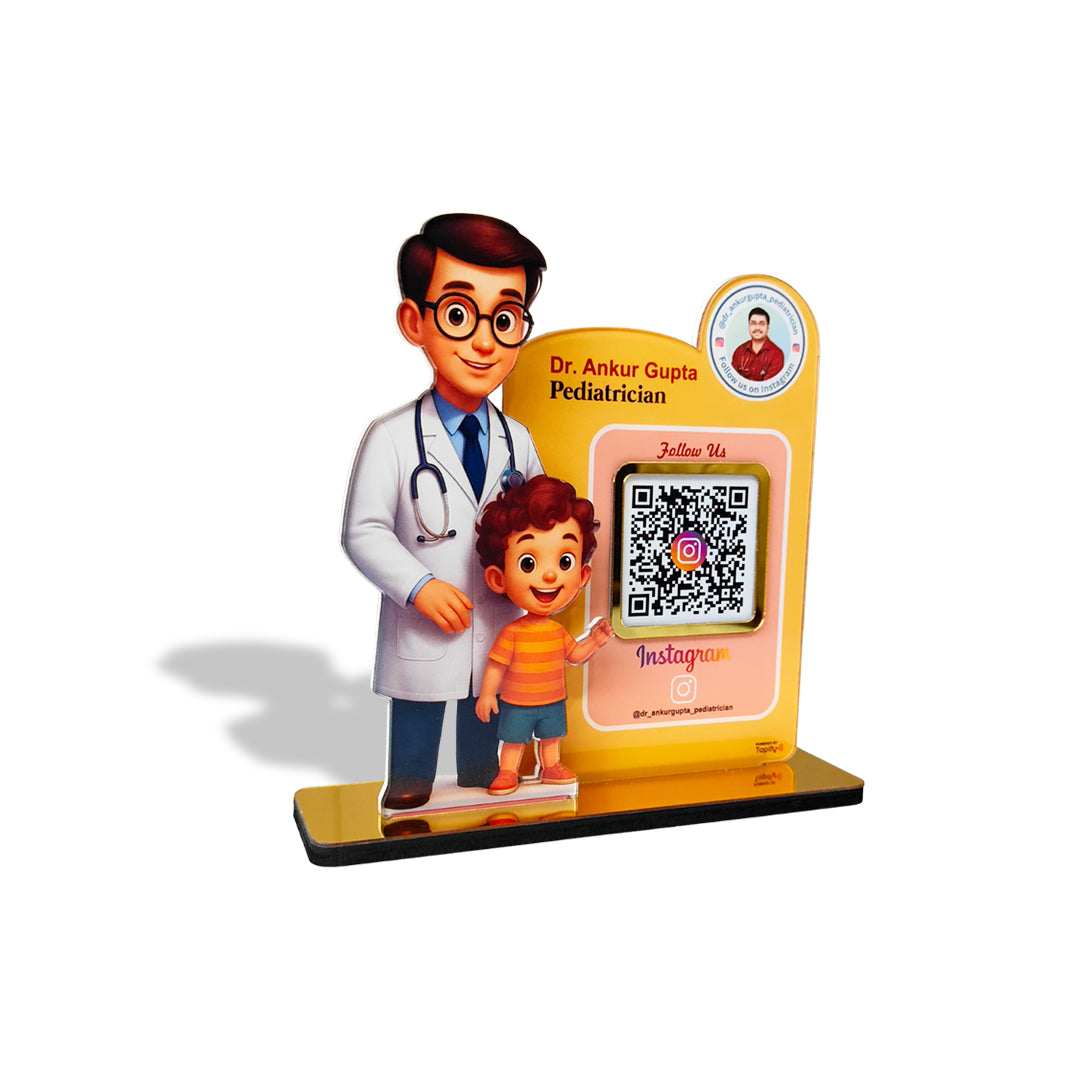 Doctor & Kid Cutout Shape - Smart NFC 1QR Standee for Pediatricians