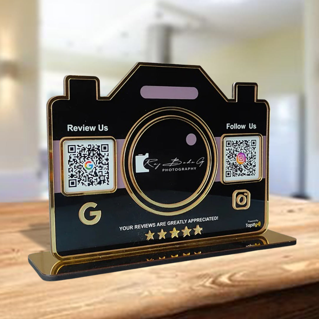 Tapify - Camera Shaped - 2 QR Table Top Standee