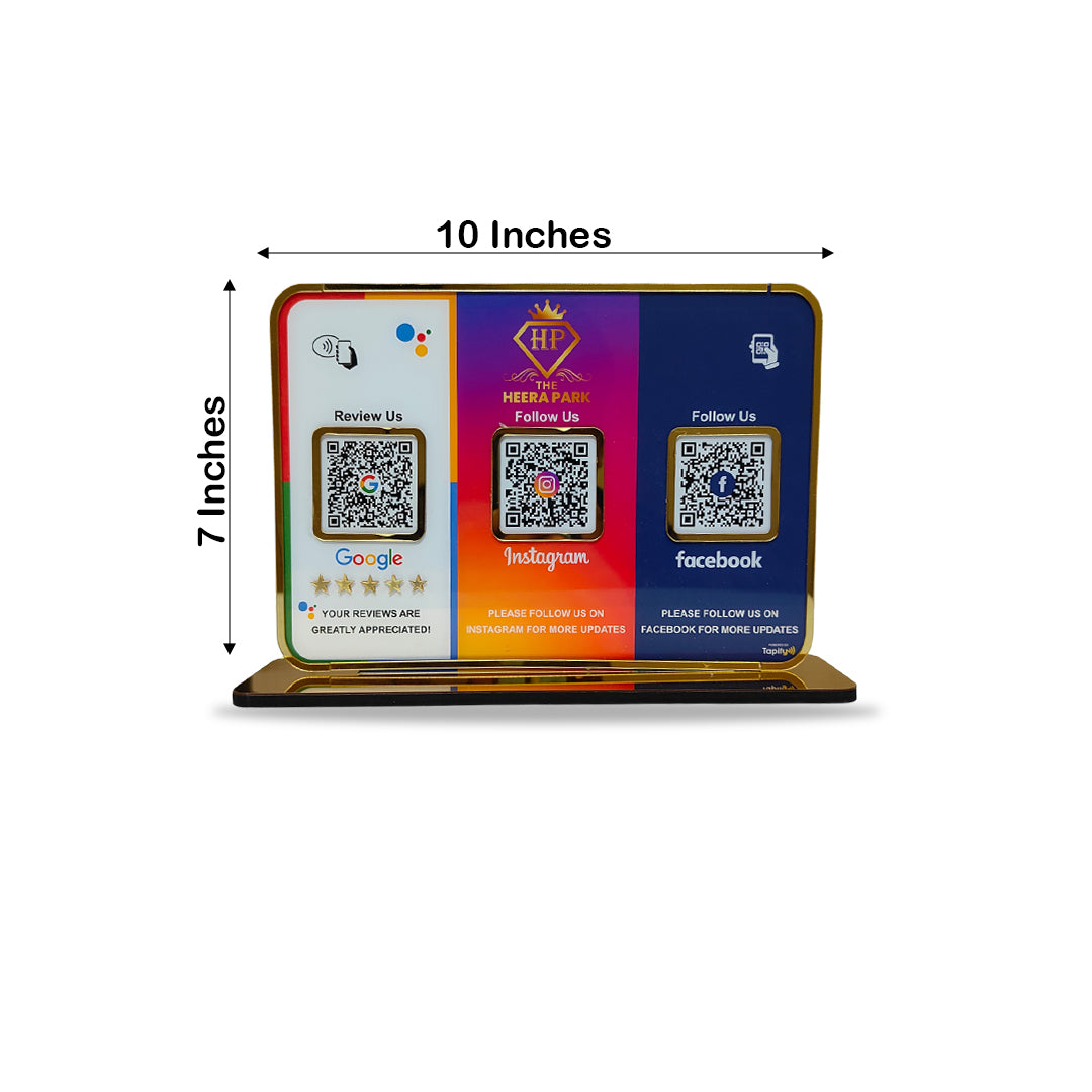 Premium Smart NFC 3QR Table Top Standee | Social Media Theme Edition