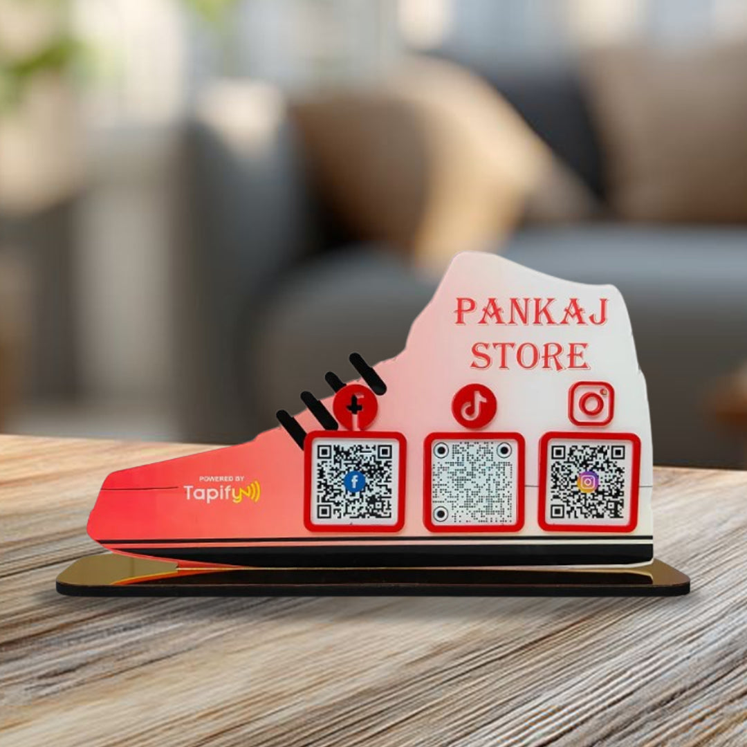 Shoe Shaped - Smart NFC 3-in-1 Tabletop Standee - With Gradient Background