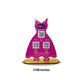 Ladies Cut Sleeves Gown shaped  NFC 3-in-1 Tabletop Standee – For Boutiques & Garment Shops | Pink Colour