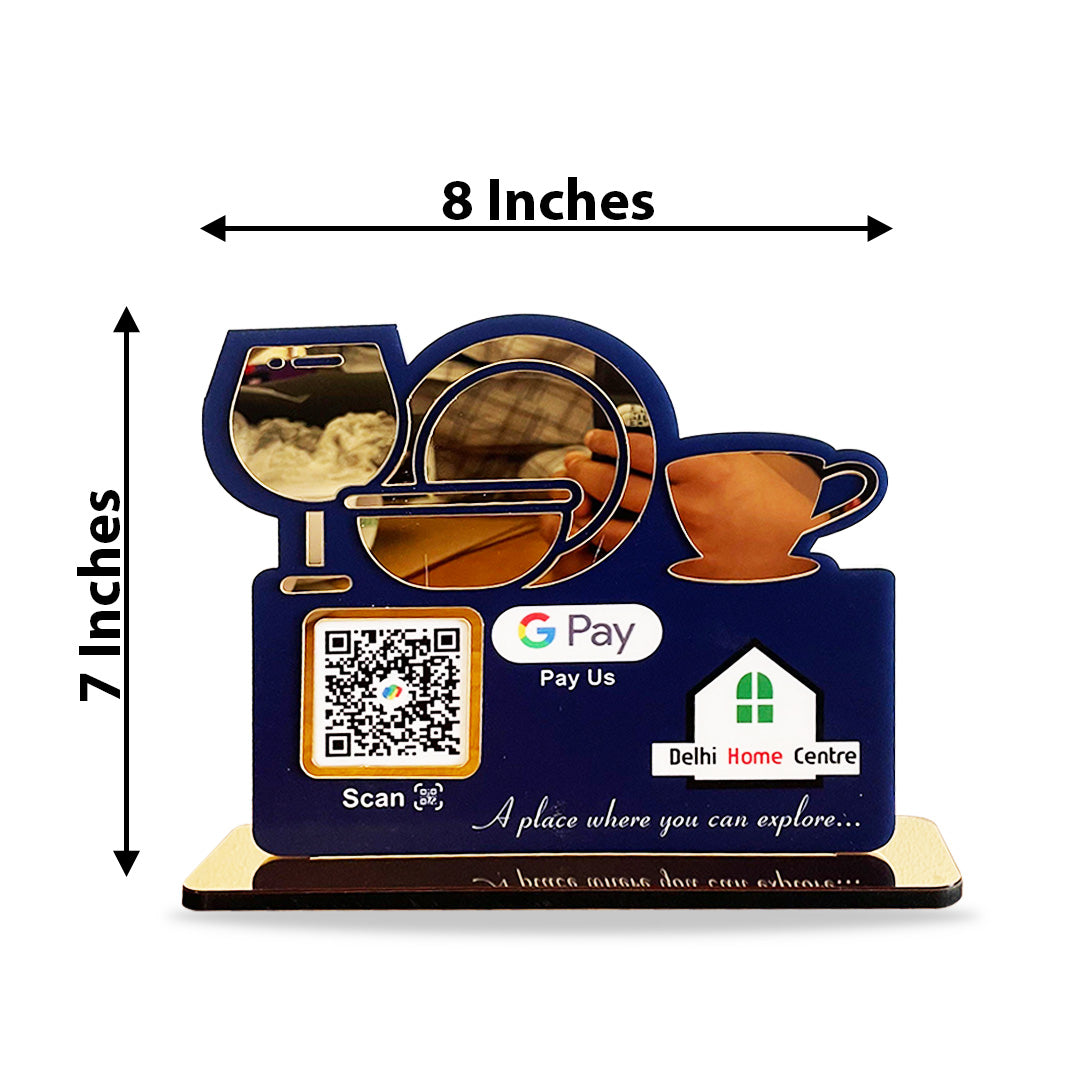 3D Golden Acrylic Crockery  Cutout Shaped - Smart NFC 1 QR  Table Top Standee