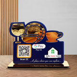 3D Golden Acrylic Crockery  Cutout Shaped - Smart NFC 1 QR  Table Top Standee