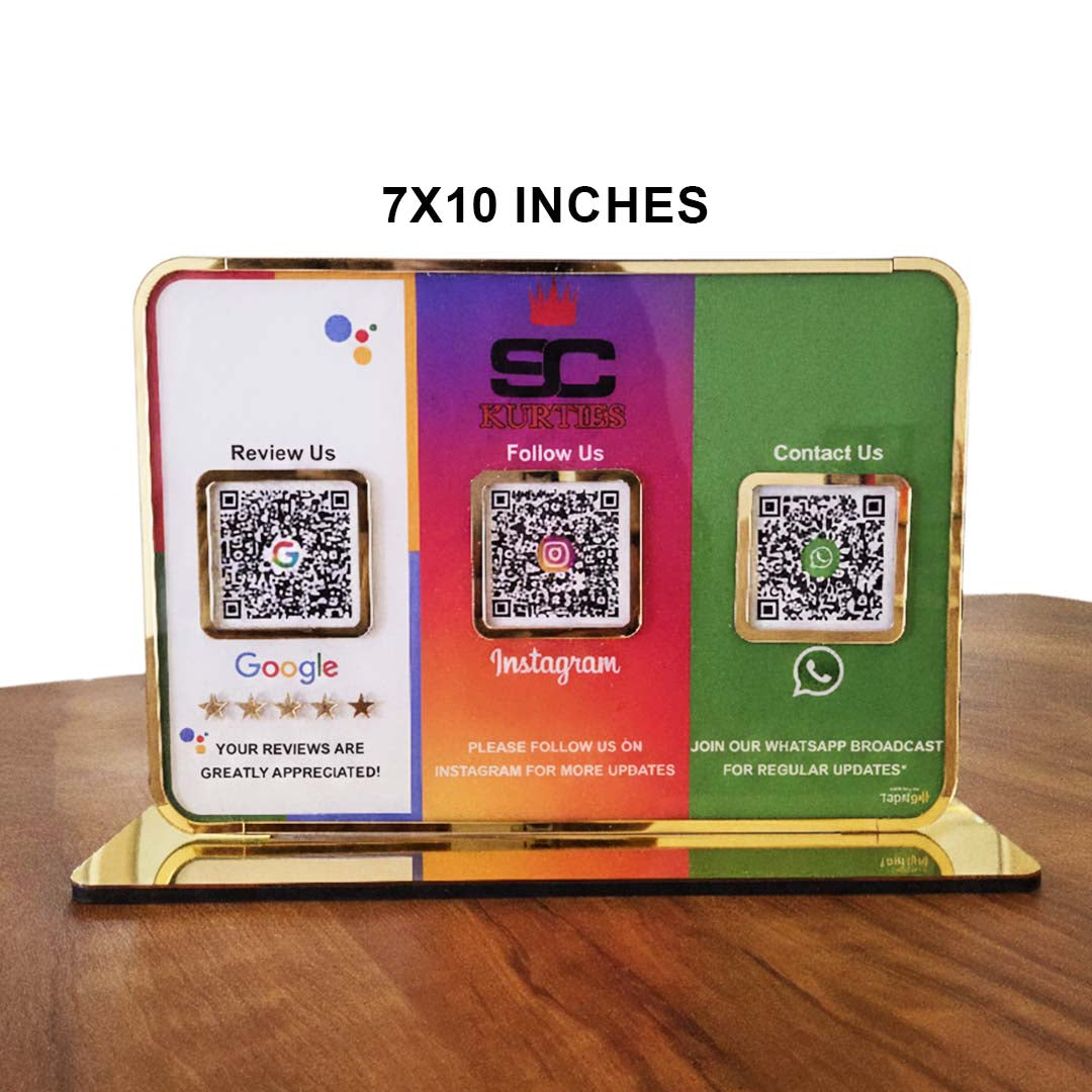 Premium Smart NFC 3QR Table Top Standee | Social Media Theme Edition - For- GR,WP,IG