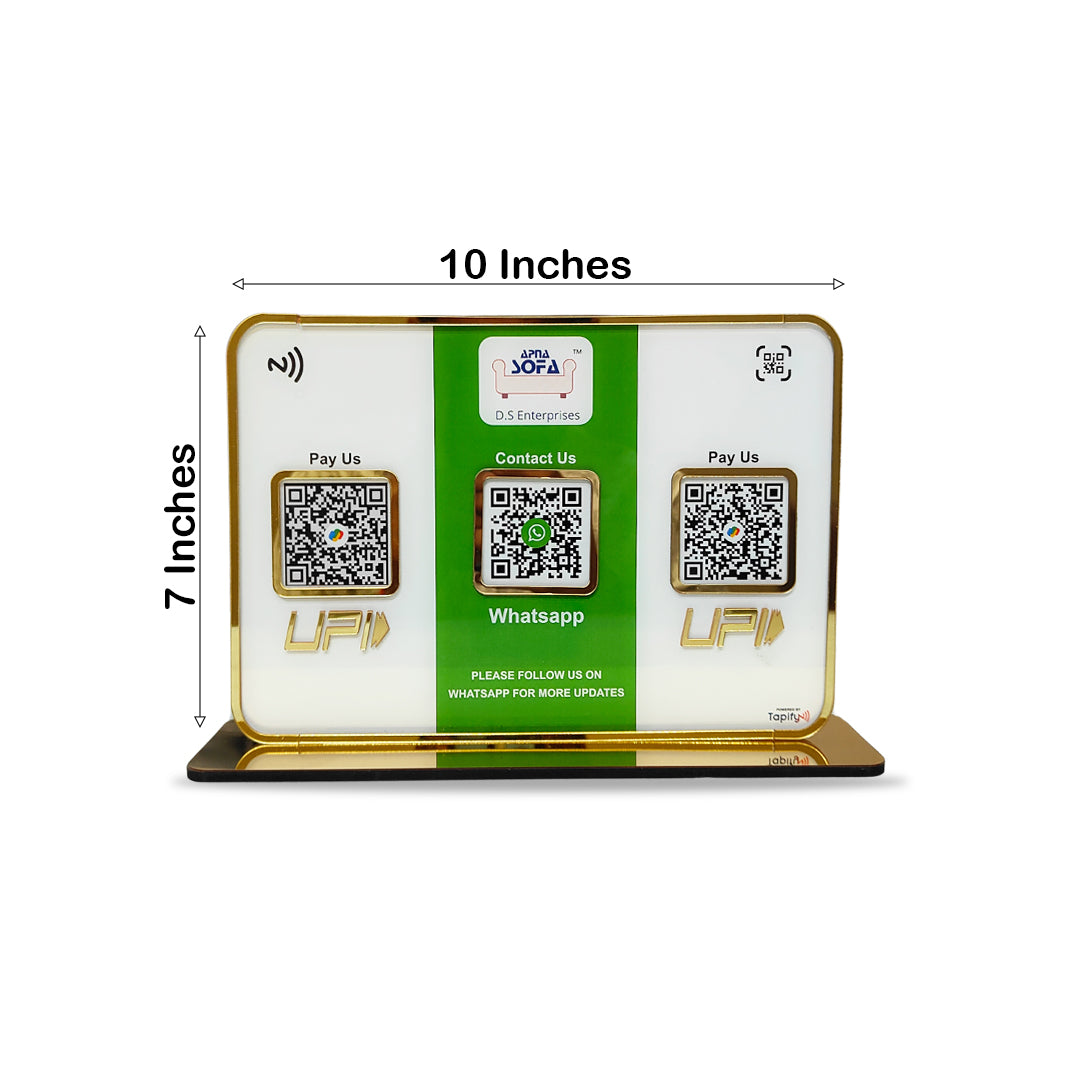 Premium Smart NFC 3QR Table Top Standee | Social Media Theme Edition-Whatsapp,UPI Payment