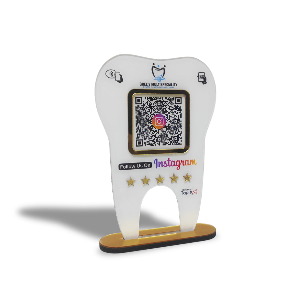 Dental Tooth Shaped NFC Single QR Instagram Standee - For Dentists