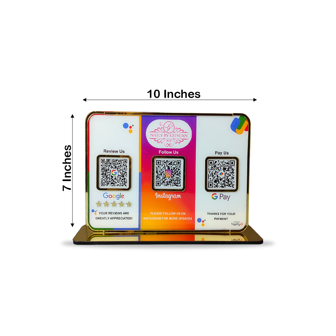 Premium Smart NFC 3QR Table Top Standee | Social Media Theme Edition - For-Google Review, Instagram Follow, UPI Payment