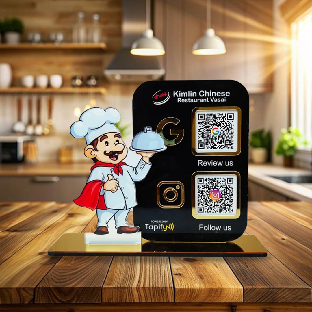 Male Chef Cutout Smart NFC 2QR Standee - For Restaurant