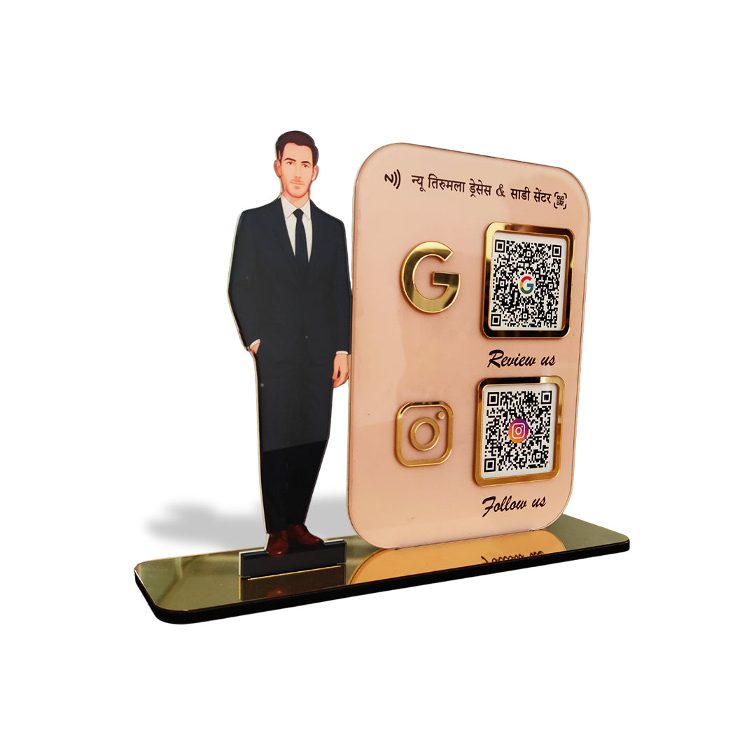 Men in suit Cutout Smart NFC 2QR Standee - For Garment Shop