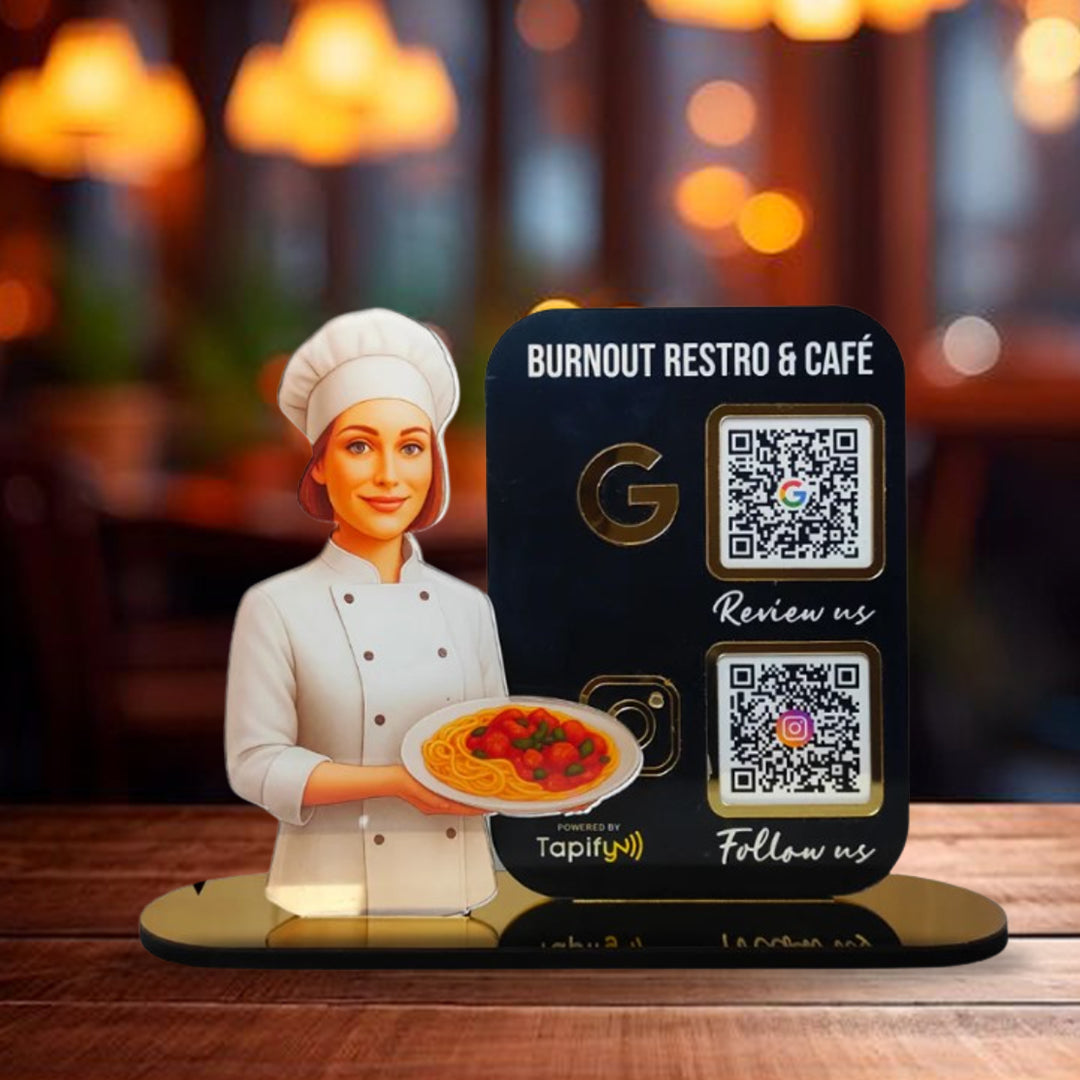 Chef Cutout Smart NFC 2QR Standee - For Restaurant