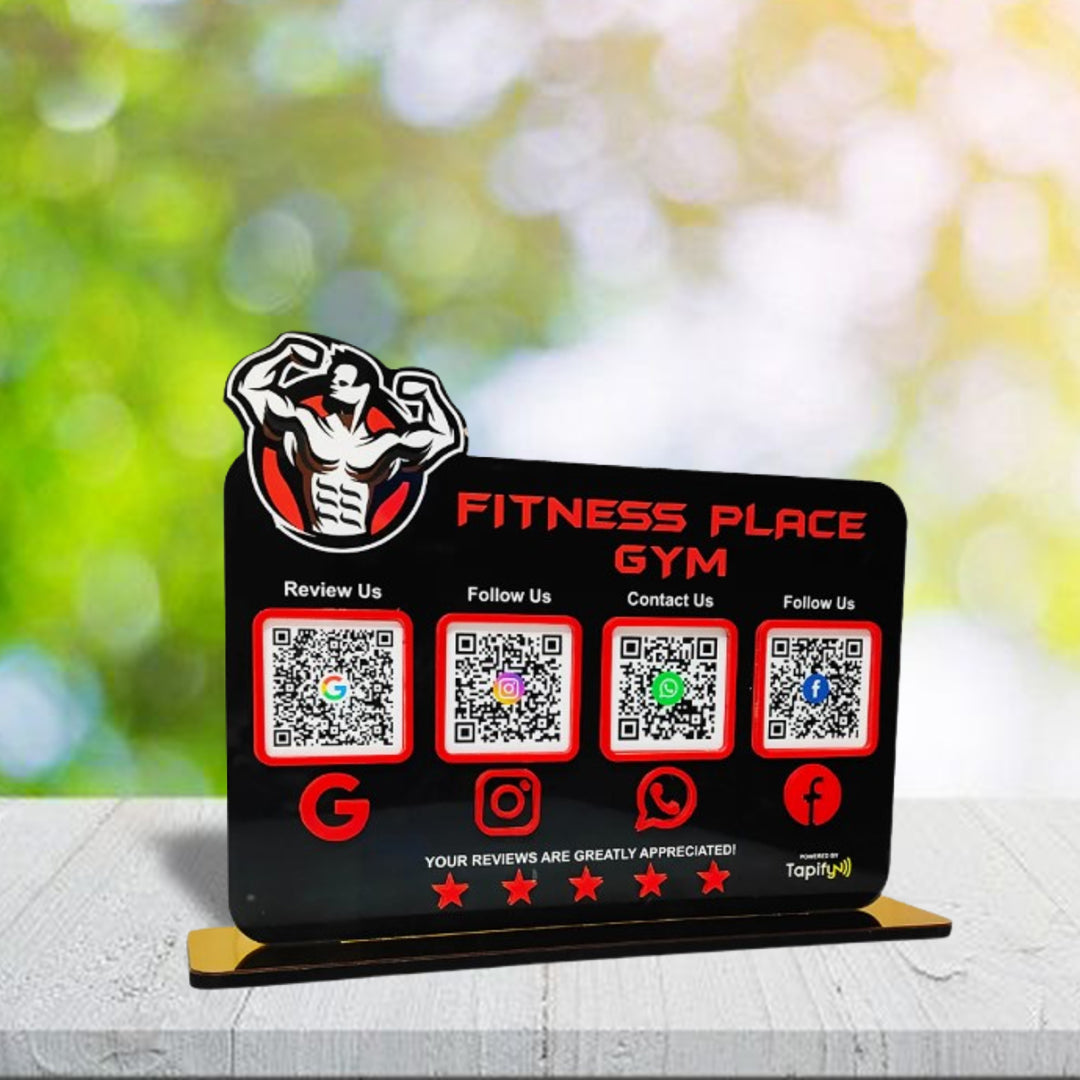 Gym Logo Cutout Shaped Smart NFC 4-in-1 Tabletop Standee For Gyms