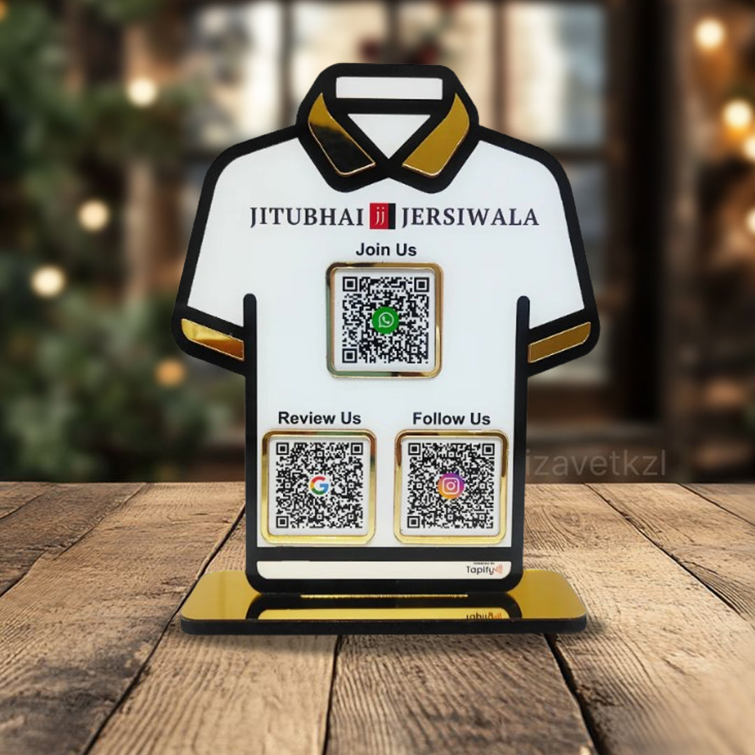 T-Shirt Shaped  - Smart NFC 3-in-1 Tabletop Standee – For Garment Shops