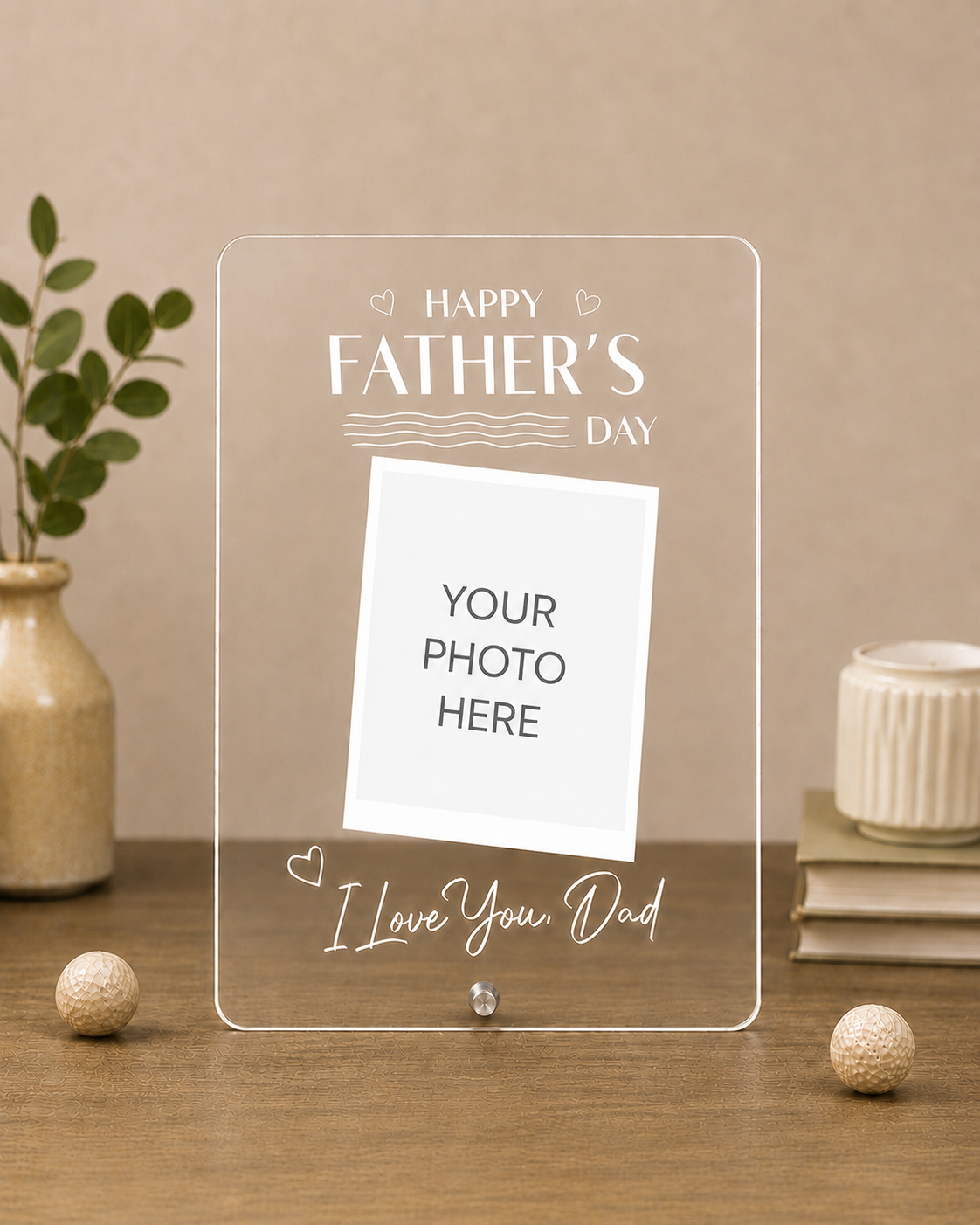 Personalized Transparent Acrylic Photo Plaque for Dad | Custom Father's Day Picture Frame with Stand