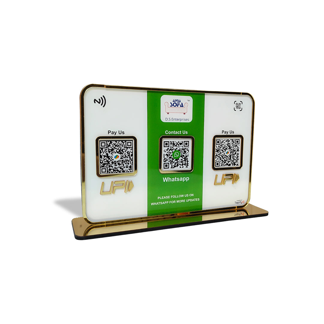 Premium Smart NFC 3QR Table Top Standee | Social Media Theme Edition-Whatsapp,UPI Payment