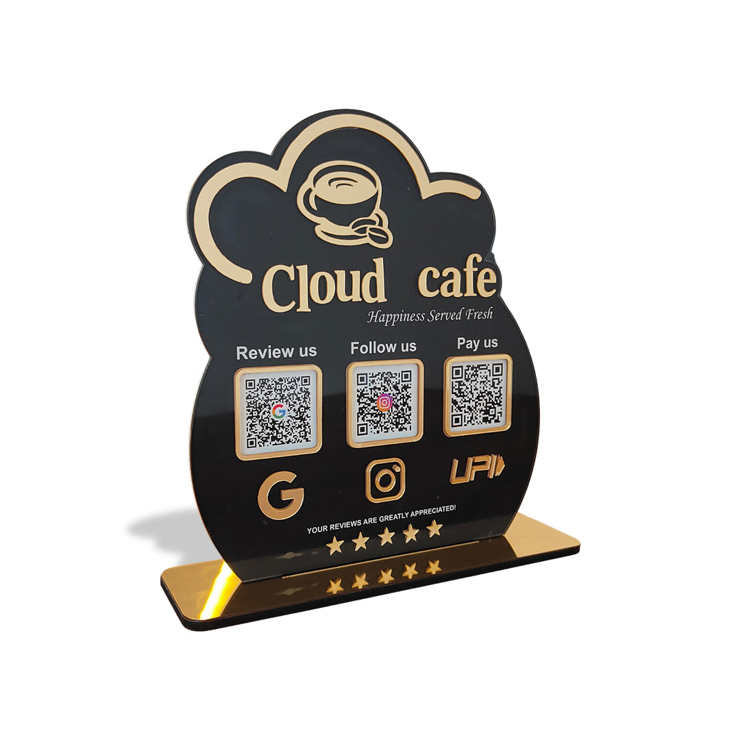 3D Golden Logo Cutout - 3 In 1 QR Table Top  Smart NFC  Standee