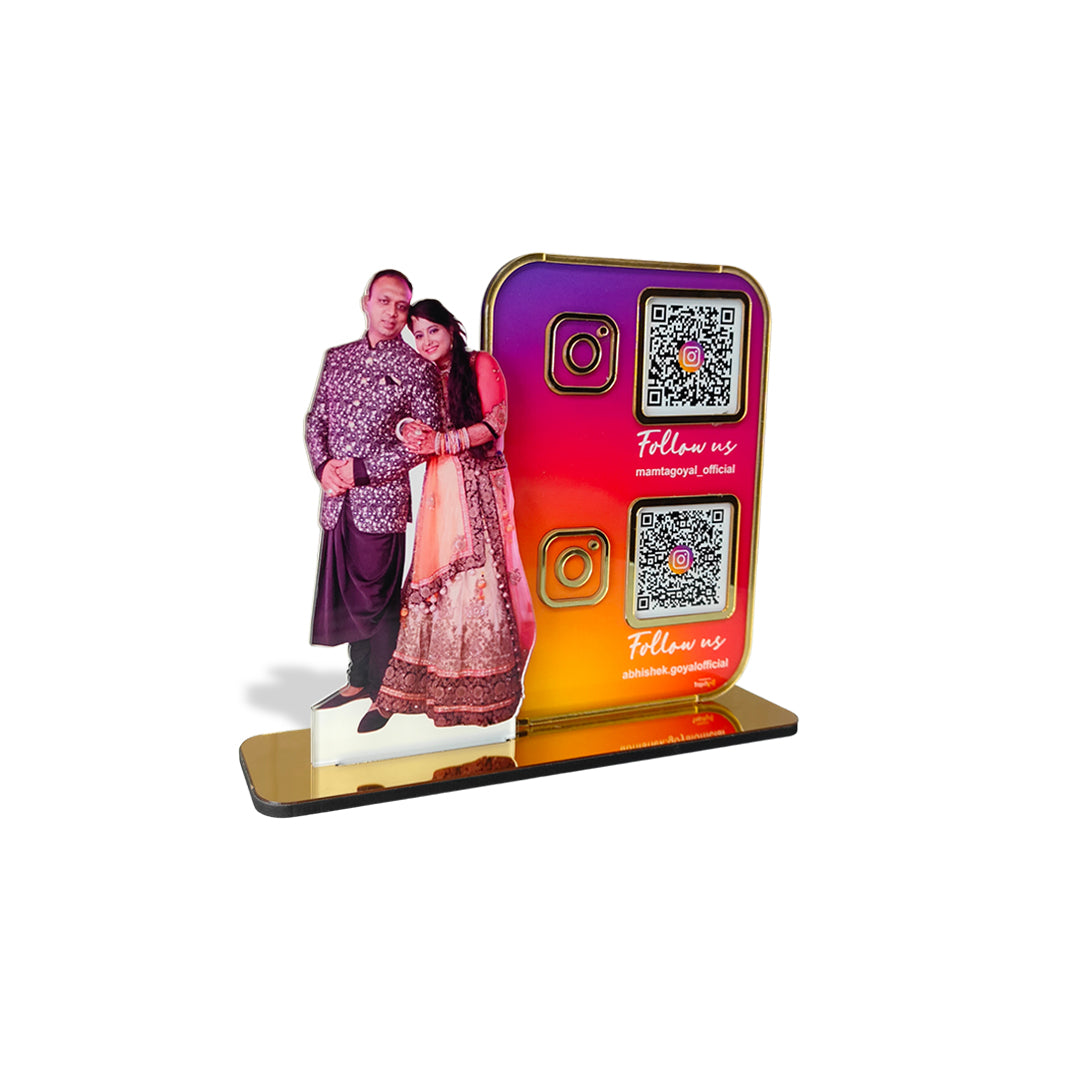 Couple Cutout Smart NFC 2QR-in-1 Tabletop Standee- Insta Theme