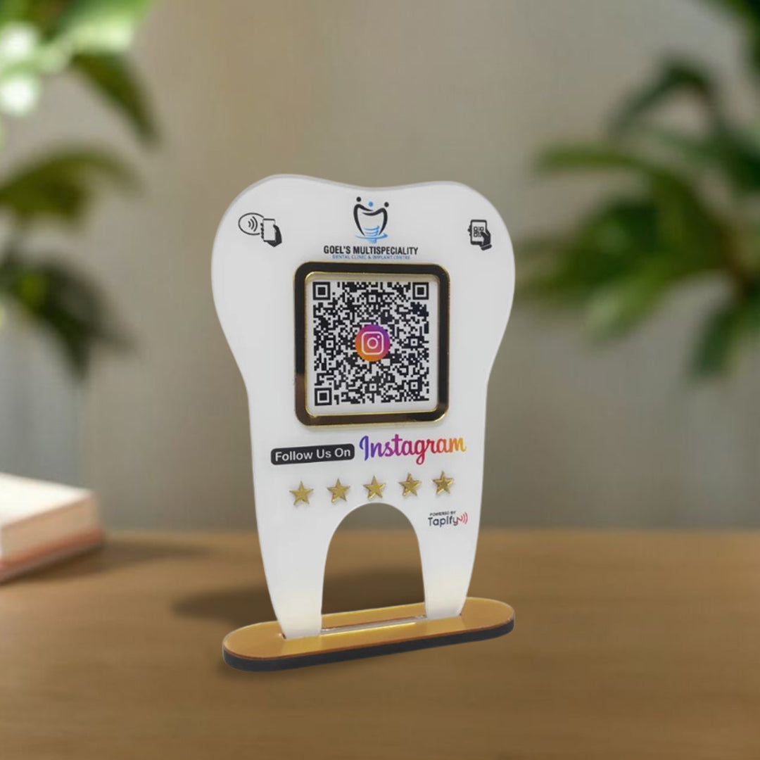 Dental Tooth Shaped NFC Single QR Instagram Standee - For Dentists