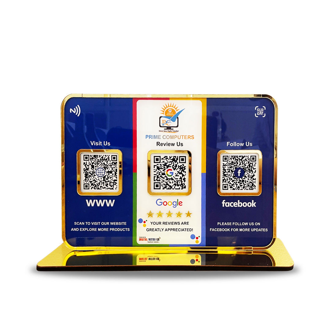Premium Smart NFC 3QR Table Top Standee | Social Media Theme Edition - For- WS, GR, FB