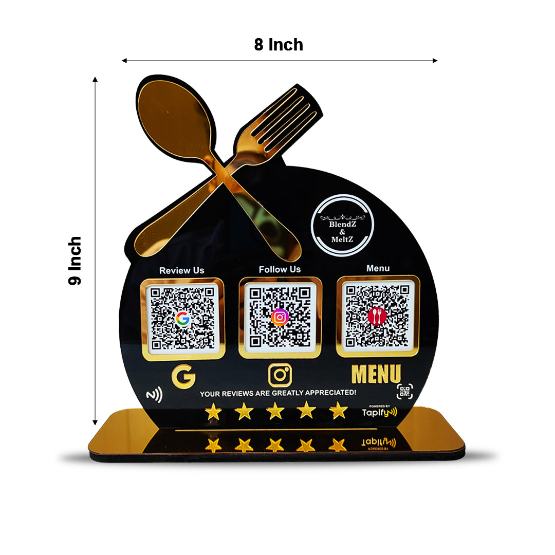 Spoon Cutout Smart NFC 3-in-1 Tabletop Standee For Restaurants