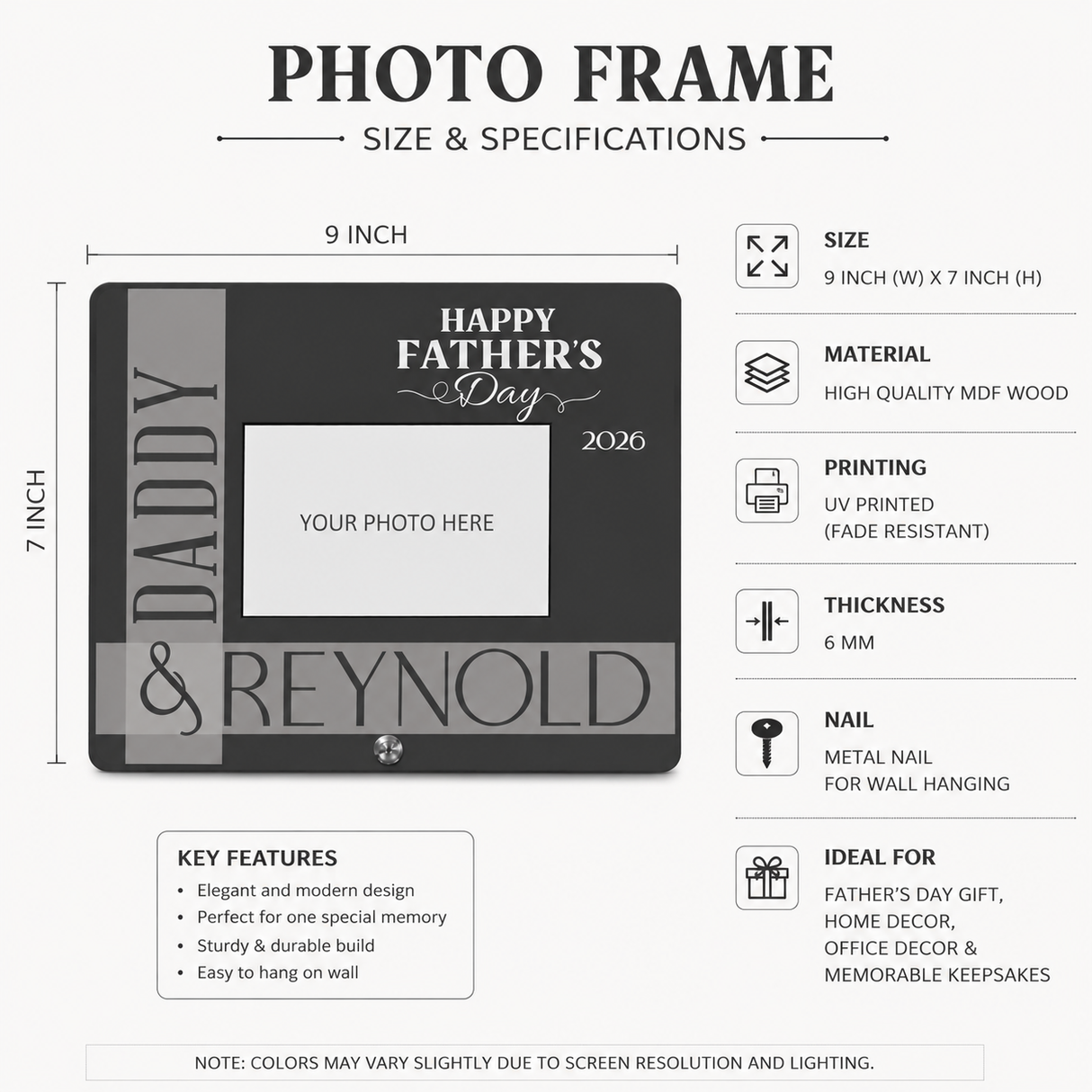 Personalized Father's Day Family Photo Frame - Custom Acrylic Gift for Father & Son/Daughter