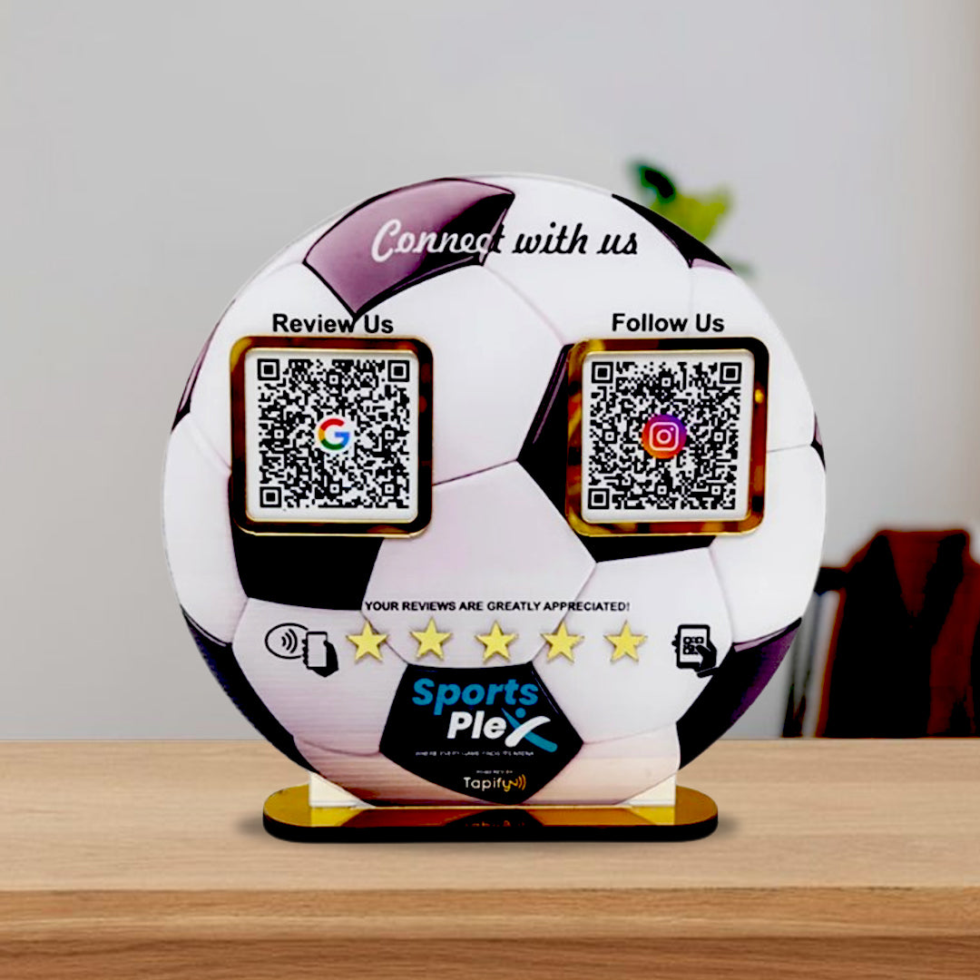 Football Shaped Smart NFC 2 QR Standee - For Sports Club & Academy