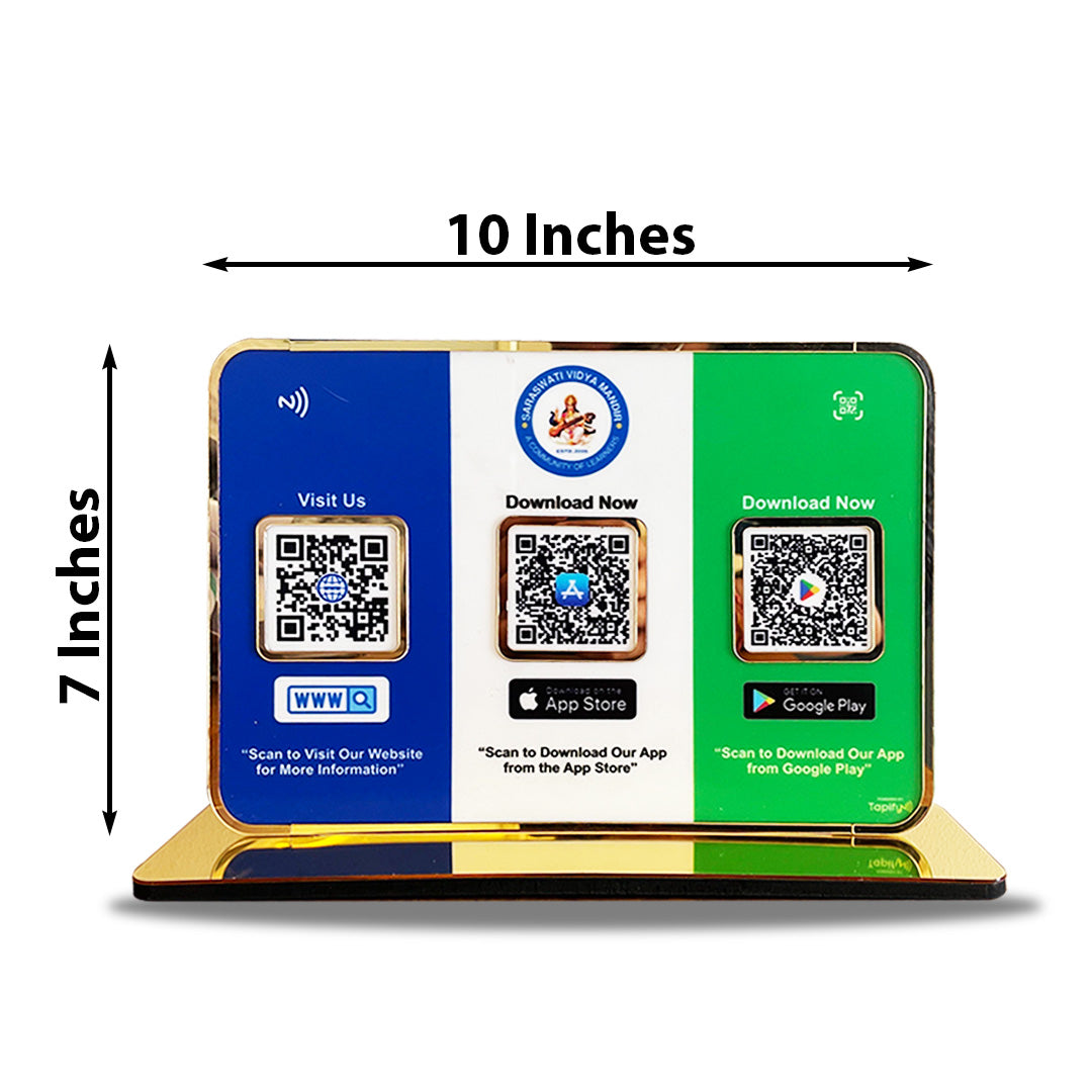 Premium Smart NFC 3QR Table Top Standee | Social Media Theme Edition-Website, App store, Google Play