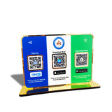 Premium Smart NFC 3QR Table Top Standee | Social Media Theme Edition-Website, App store, Google Play