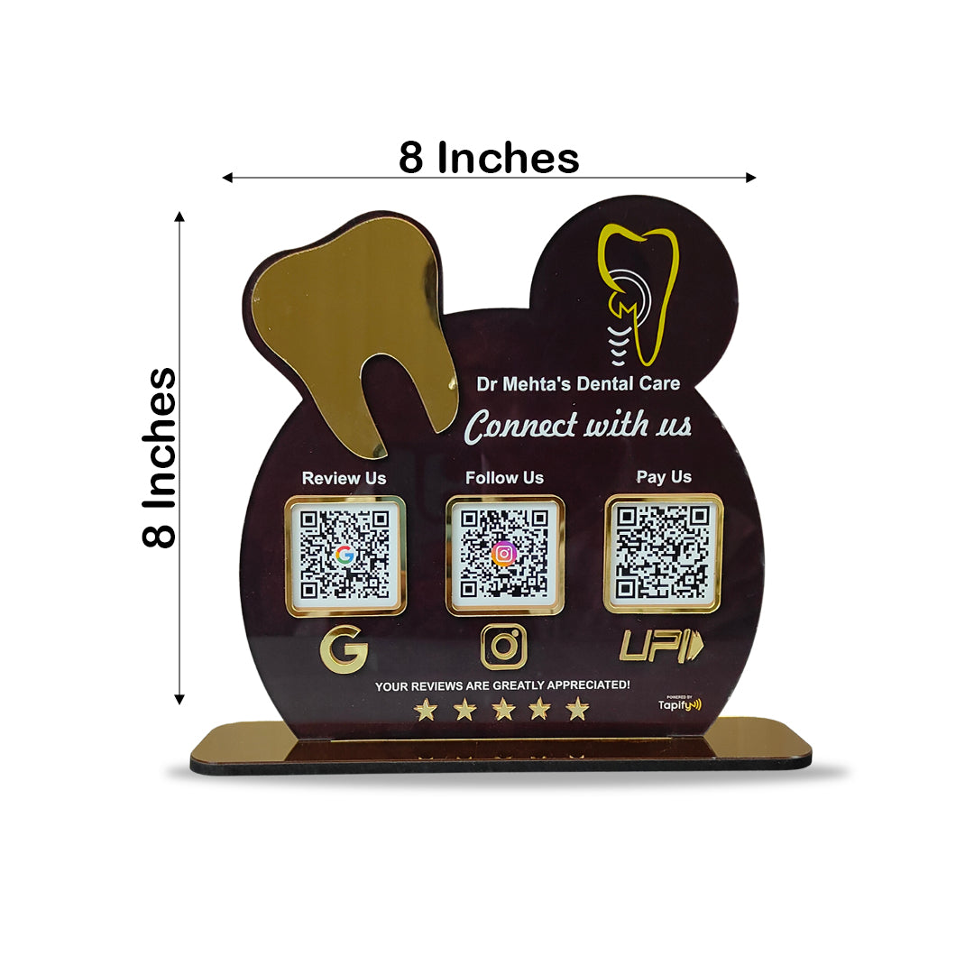 Smart NFC 3-in-1 Standee - Big Teeth Cutout | For Dentists-Black Colour