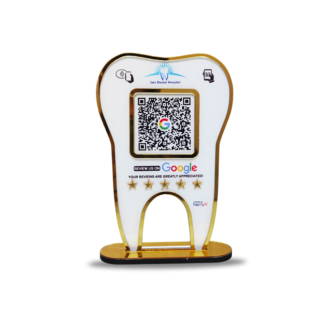 Premium - Dental Tooth Shaped NFC Single QR Standee - Google Review | Instagram | UPI
